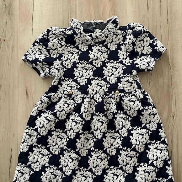 Janie and Jack Navy Blue and White Puff Sleeve Sundress - Picture 1 of 6